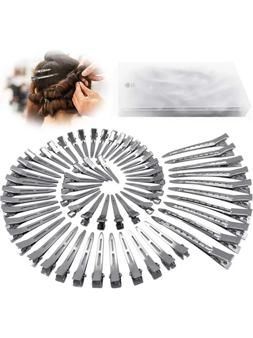 60Pcs Metal Duck Bill Hair Clips for Women - Silver Alligator Styling Pins, DIY